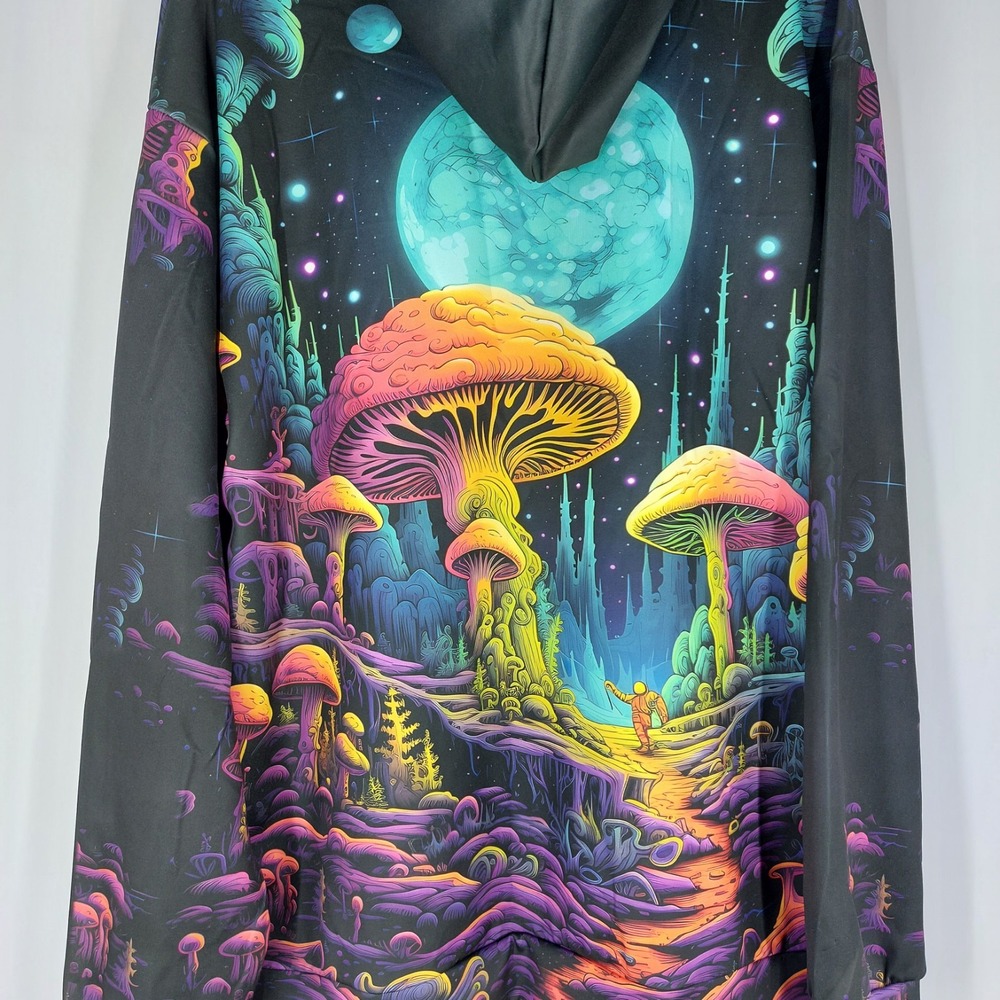 Psychedelic Moon Mushroom Zip Hoodie with Pocket Vibrant Fungi All-Over Print XL - Picture 5 of 7